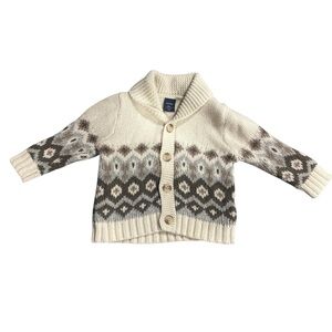 Gap Shawl Cowl Neck Cream Colored Patterned Cardigan 6-12 Babies EUC